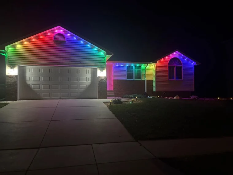 Govee permanent LED trim lighting showing a full colour spectrum across a home in High Ridge, Lincoln, NE